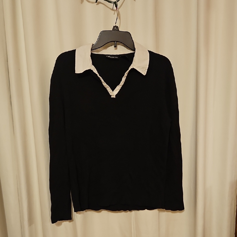 Classic Blues Black Sweater with White Collar